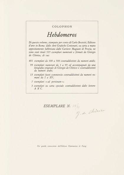 Hebdomeros - Giorgio De Chirico - 1972