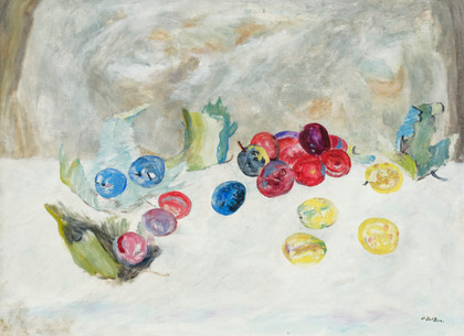 Foglie e frutta sul tavolo - Angelo Del Bon - 1948